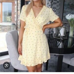 FRNCH Adria Yellow Wrap Sundress S